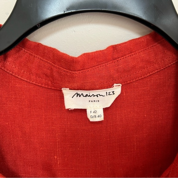 Maison 123 100% Linen Button Down Shirtdress in Orange Red, size F42 / US12 - Picture 6 of 10